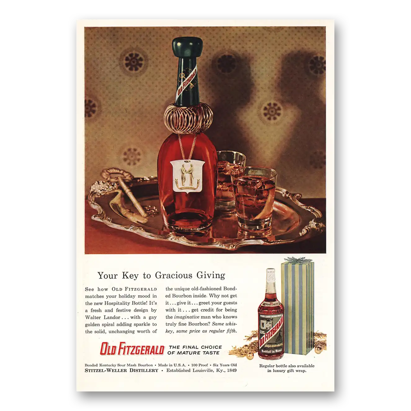 1957 Old Fitzgerald Whiskey Print Ad | Gracious Giving