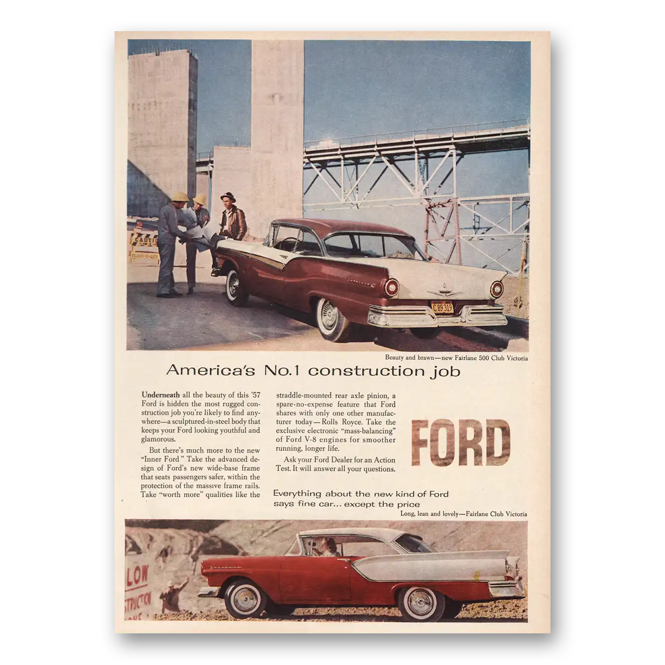 1957 Ford Fairlane Print Ad | Construction Job
