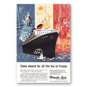 1957 French Line Print Ad | Ile De France Liberte, Flandre