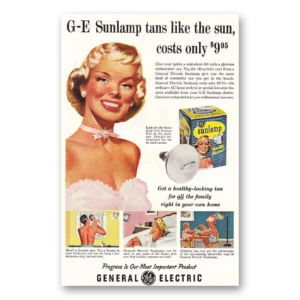 1957 General Electric Sunlamps Print Ad | Tans Like Sun