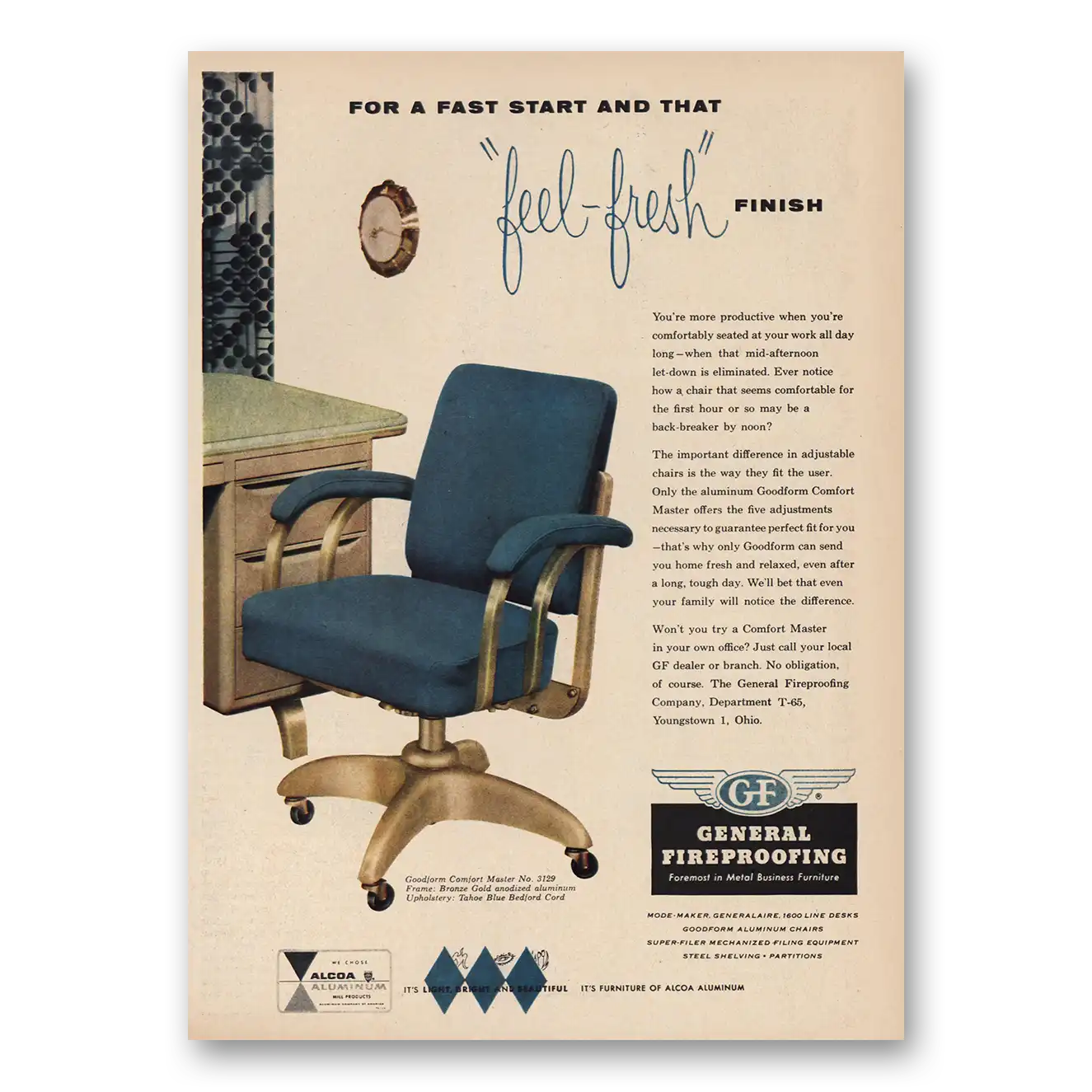 1957 General Fireproofing Print Ad | Feel Fresh Finish
