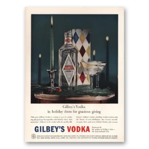 1957 Gilbeys Vodka Print Ad | Holiday Dress
