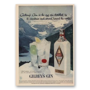1957 Gilbeys Gin Print Ad | 11 Countries Served Round The World