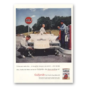 1957 Gulfpride Motor Oil Print Ad | Keep Your Engine Clean