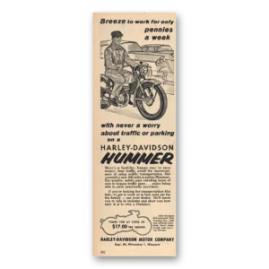 1957 Harley Davidson Hummer Print Ad | Breeze To Work