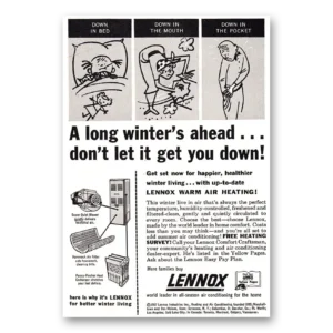 1957 Lennox Warm Air Heating Print Ad | Long Winters