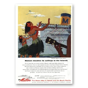 1957 Matson Line Print Ad | Doubles Sailings