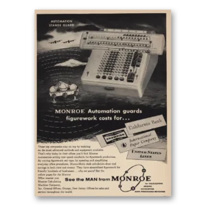 1957 Monroe Calculating Machines Print Ad | Stands Guard