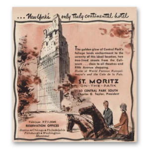 1957 St Moritz on the Park Print Ad | Continental Hotel