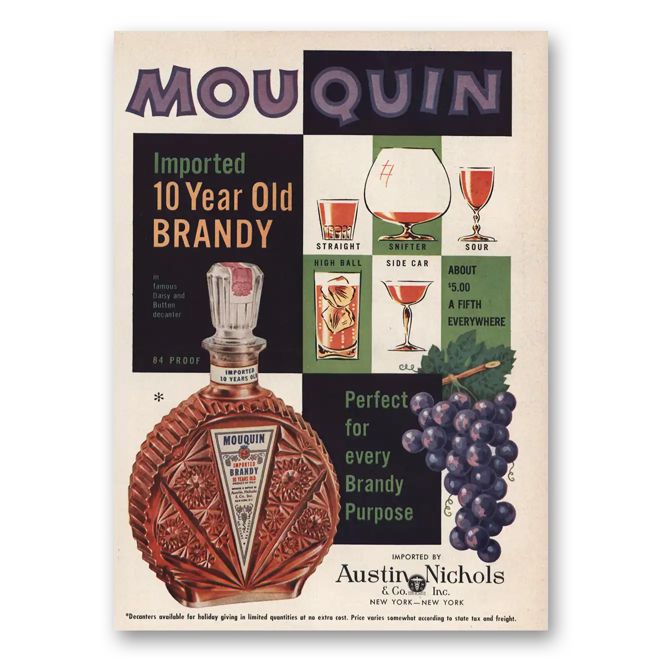 1957 Mouquin Brandy Print Ad | 10 Year Old