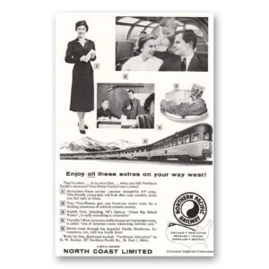 1957 Northern Pacific Railway Print Ad | Stewardess