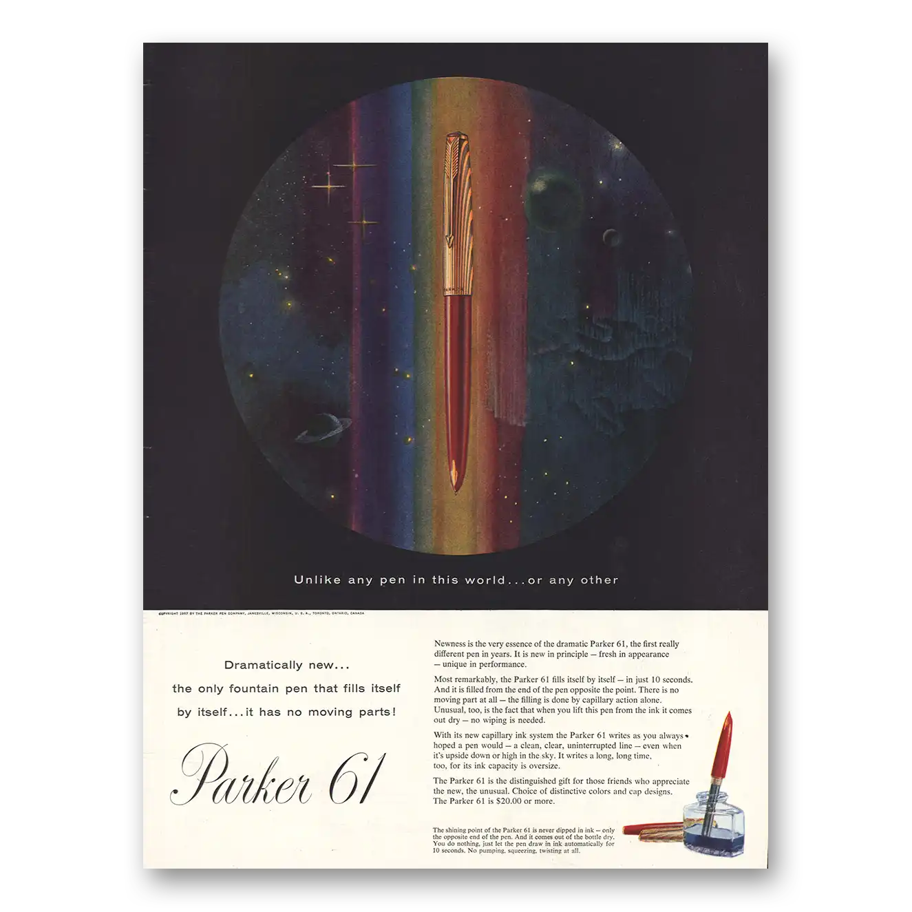 1957 Parker 61 Pen Print Ad | Unlike Any Pen In World