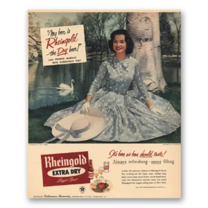 1957 Rheingold Beer Print Ad | Margie Mcnally Miss Rheingold Swan