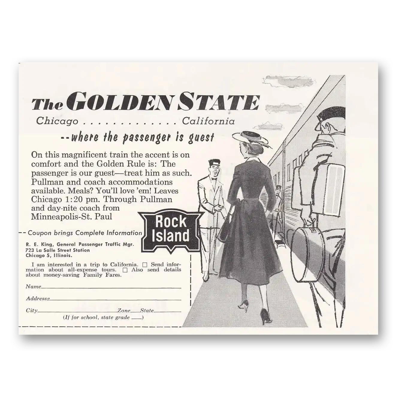 1957 Rock Island Lines Print Ad | Golden State