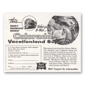 1957 Rock Island Lines Print Ad | Rocky Mountain Rocket