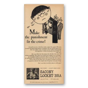 1957 Sacony Print Ad | Punishment Fit Crime
