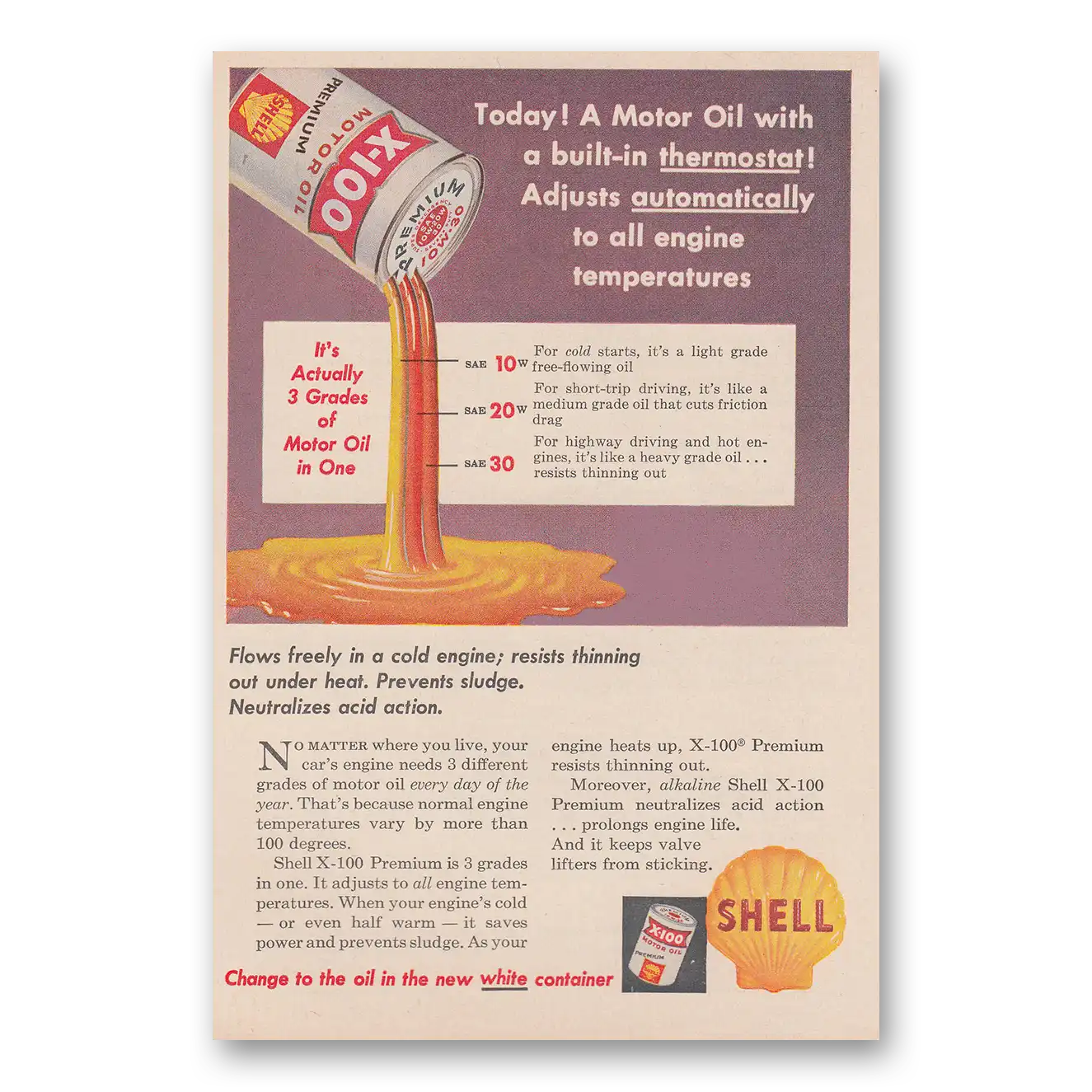 1957 Shell Motor Oil Print Ad | Built In Thermostat