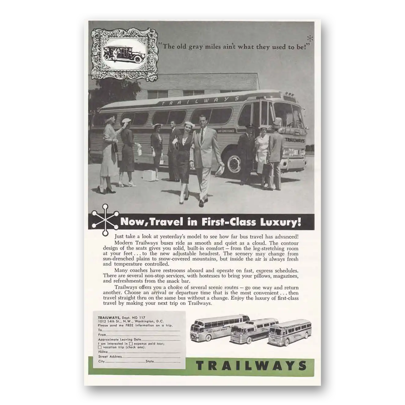 1957 Trailways Print Ad | Old Gray Miles