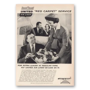 1957 United Airlines Print Ad | Red Carpet Service Print Ad