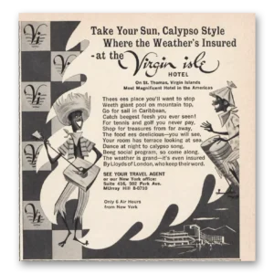 1957 Virgin Isle Hotel Print Ad | Calypso Style