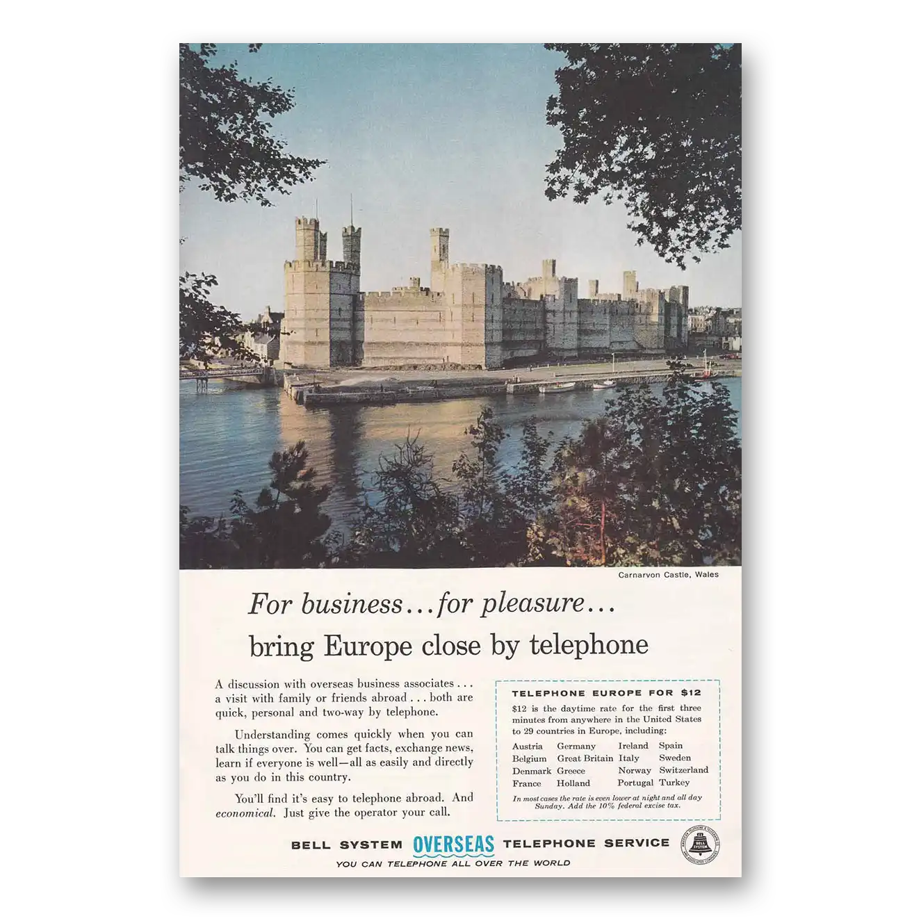 1958 Bell Telephone Print Ad | Carnarvon Castle