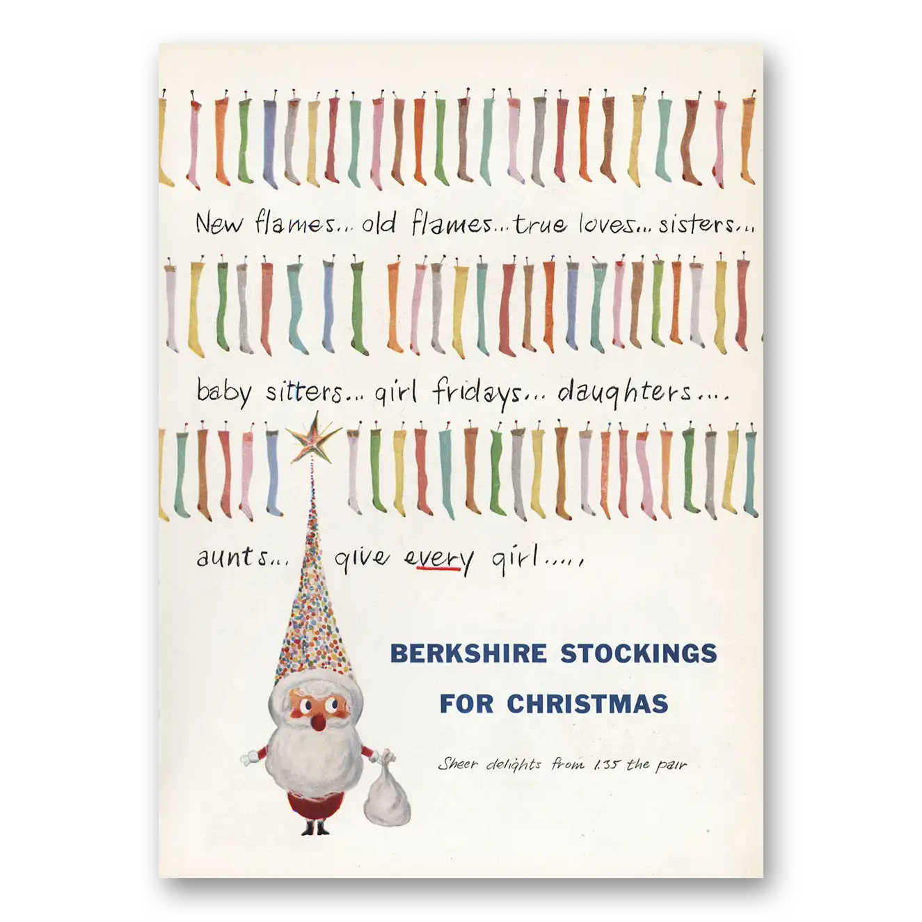 1958 Berkshire Stockings Print Ad | New Flames