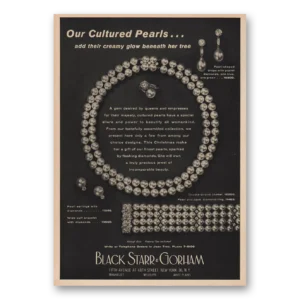 1958 Black Starr Gorham Print Ad | Cultured Pearls