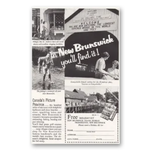 1958 New Brunswick Canada Print Ad | Covered Bridge