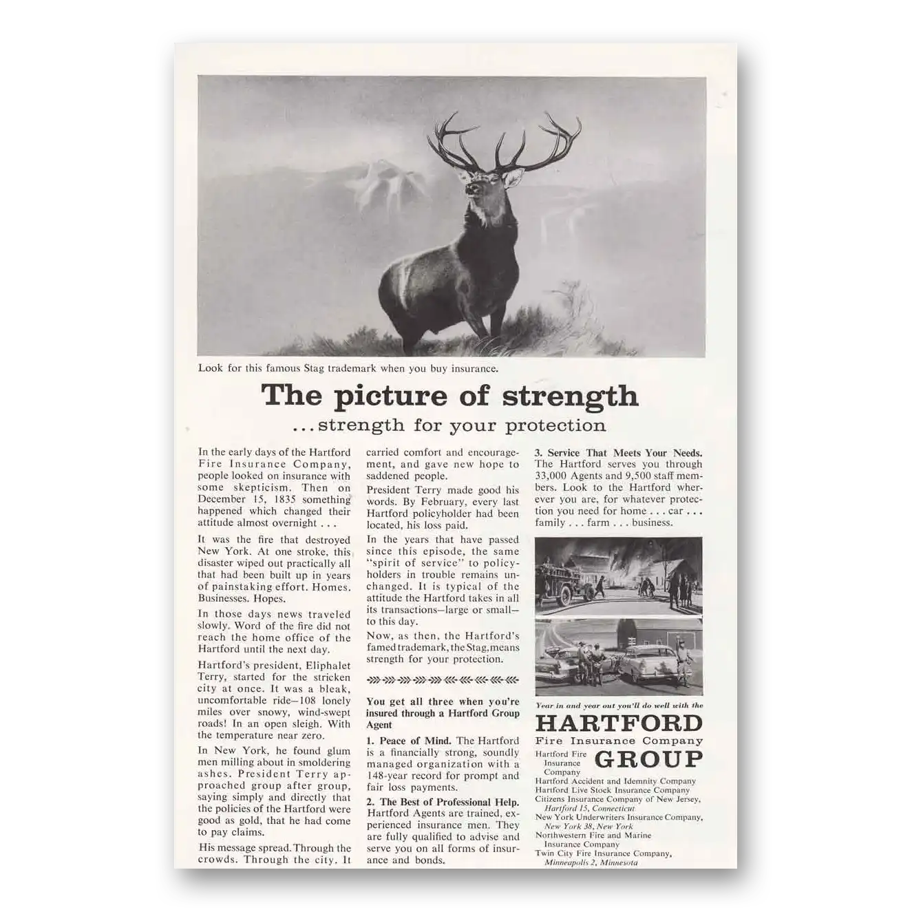 1958 Hartford Insurance Print Ad | Stag Trademark