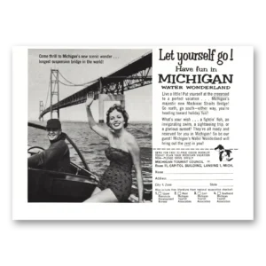 1958 Michigan Print Ad | Suspension Bridge