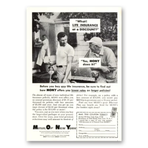 1958 Mutual of New York MONY Print Ad | Life Insurance