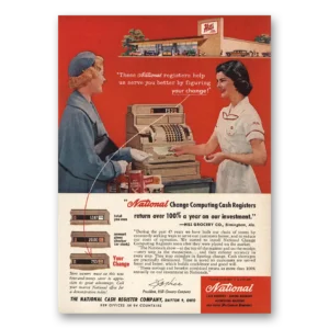 1958 National Cash Register Print Ad | Hills Food Stores