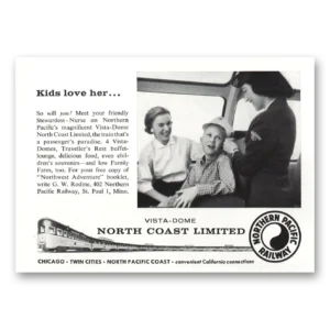 1958 Northern Pacific Railway Print Ad | Stewardess