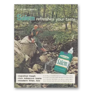1958 Salem Cigarettes Print Ad | Refreshes Taste