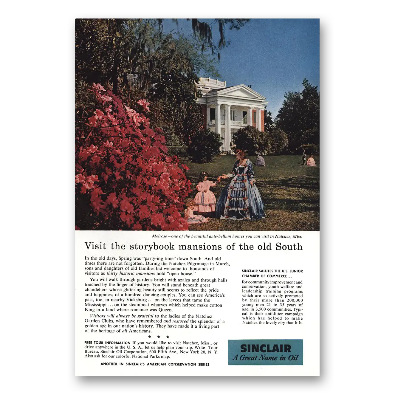 1958 Sinclair Print Ad | Storybook Mansions Old South