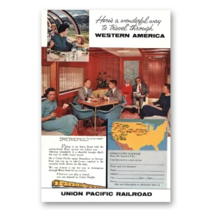 1958 Union Pacific Railroad Print Ad | Redwood Lounge