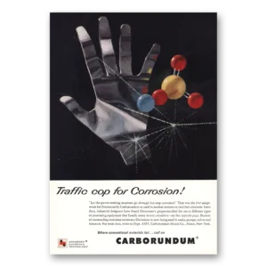 1959 Carborundum Metals Print Ad | Traffic Cop Corrosion