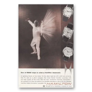 1959 Hamilton Watch Print Ad | Fencing