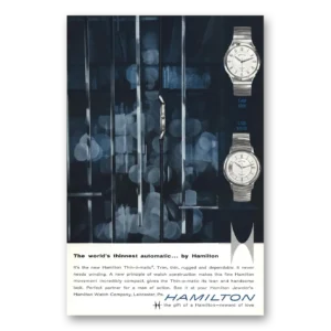 1959 Hamilton Watch Print Ad | Worlds Thinnest Automatic