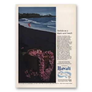 1959 Hawaii Print Ad | Black Sand Beach