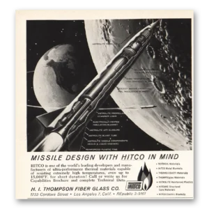 1959 H I Thompson Fiber Glass Print Ad | Missile Design