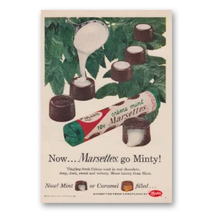 1959 Marsettes Candy Print Ad | Marsettes Go Minty