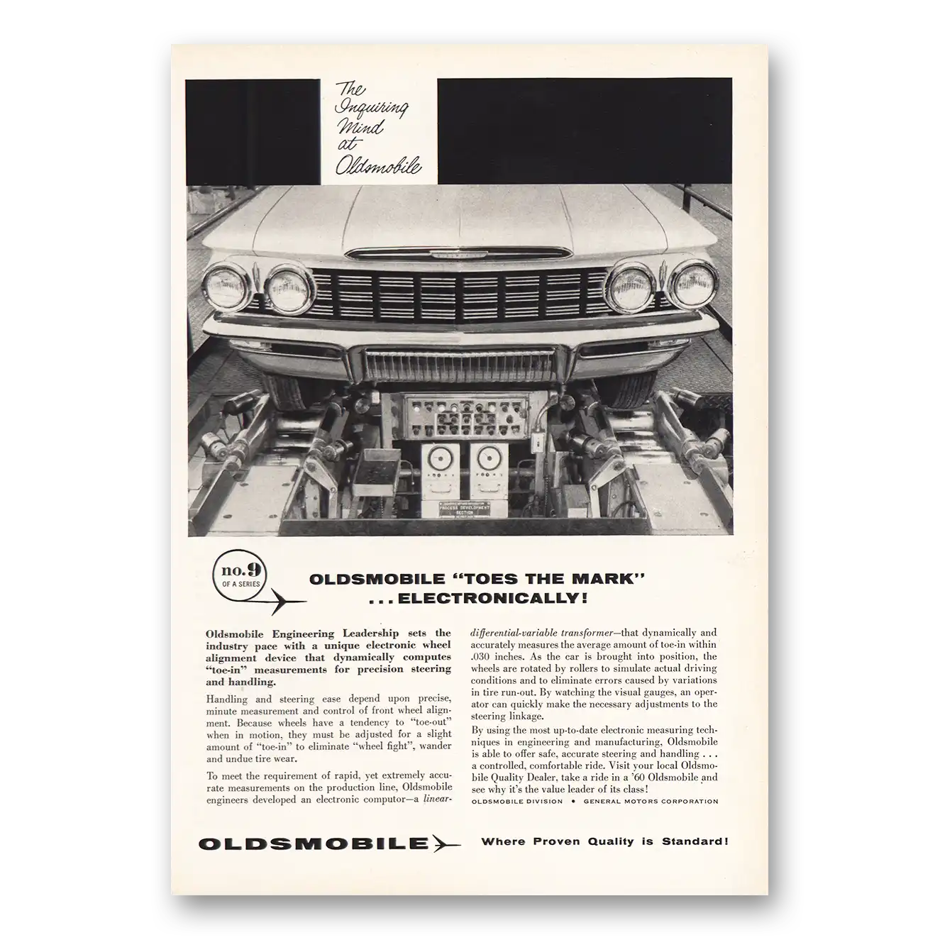 1959 Oldsmobile Print Ad | Toes The Mark Electronically