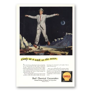 1959 Shell Chemicals Print Ad | Lively As Walk On Moon