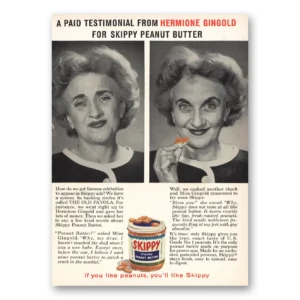 1959 Skippy Peanut Butter Print Ad | Hermione Gingold