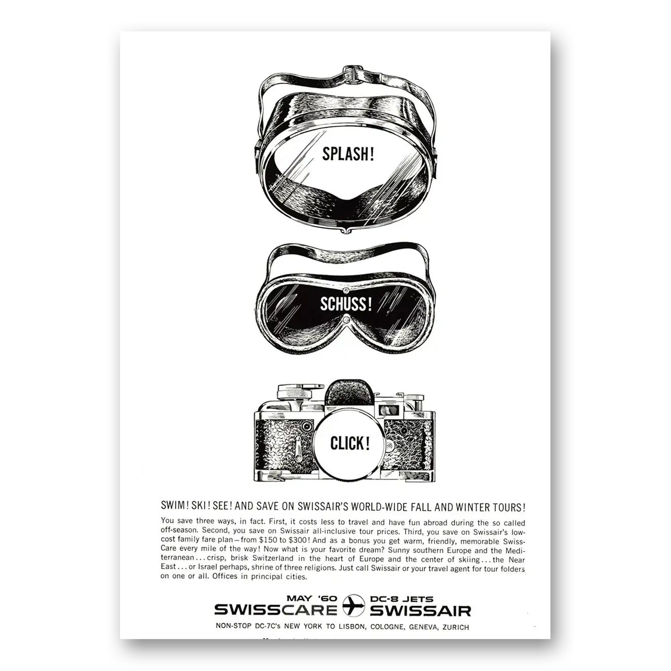 1959 Swissair Print Ad | Splash Schuss