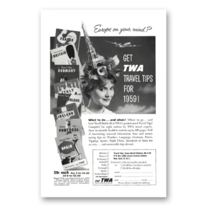 1959 TWA Airlines Print Ad | Travel Tips