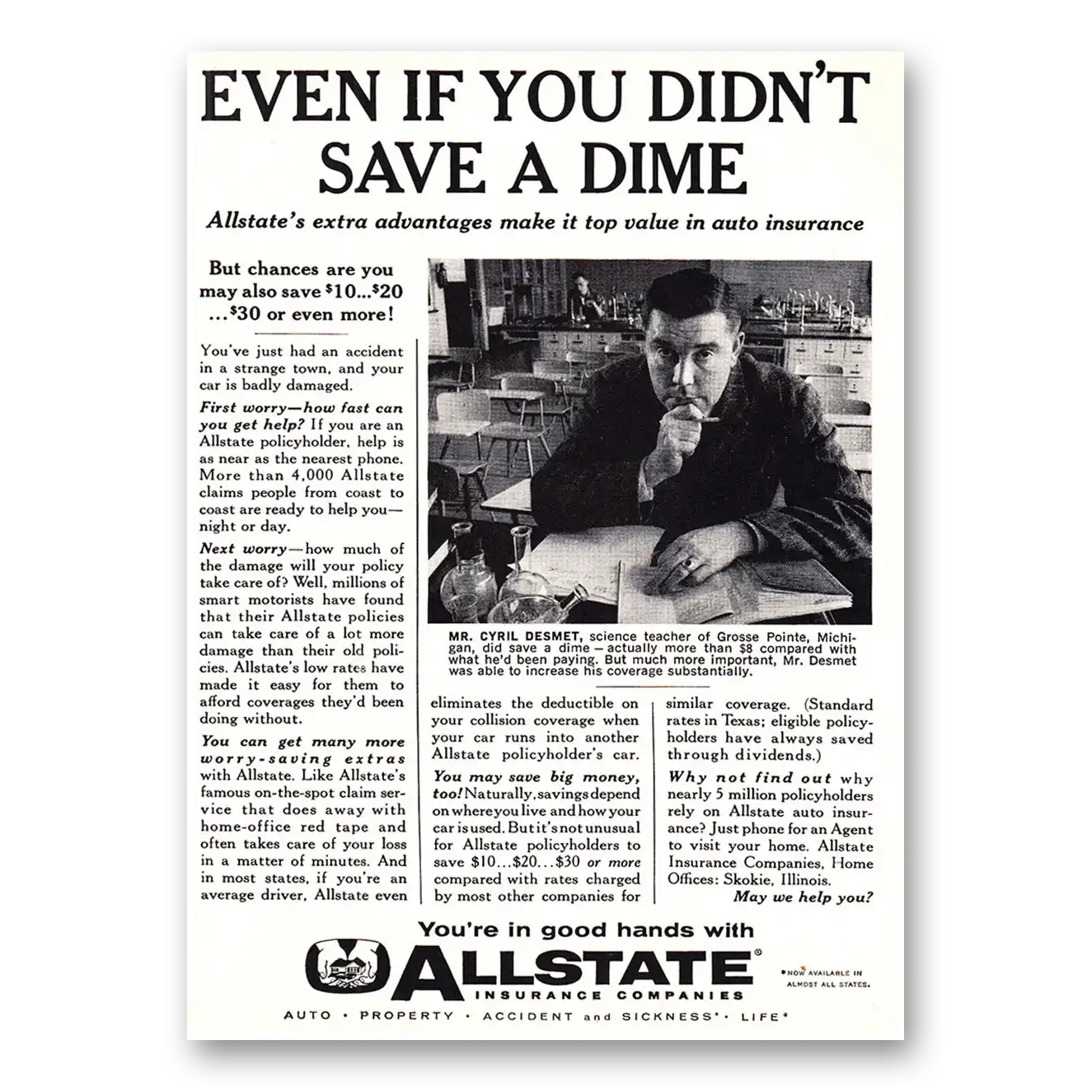 1960 Allstate Insurance Print Ad | Save Dime