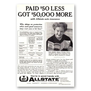 1960 Allstate Insurance Print Ad | Paid 50 Less