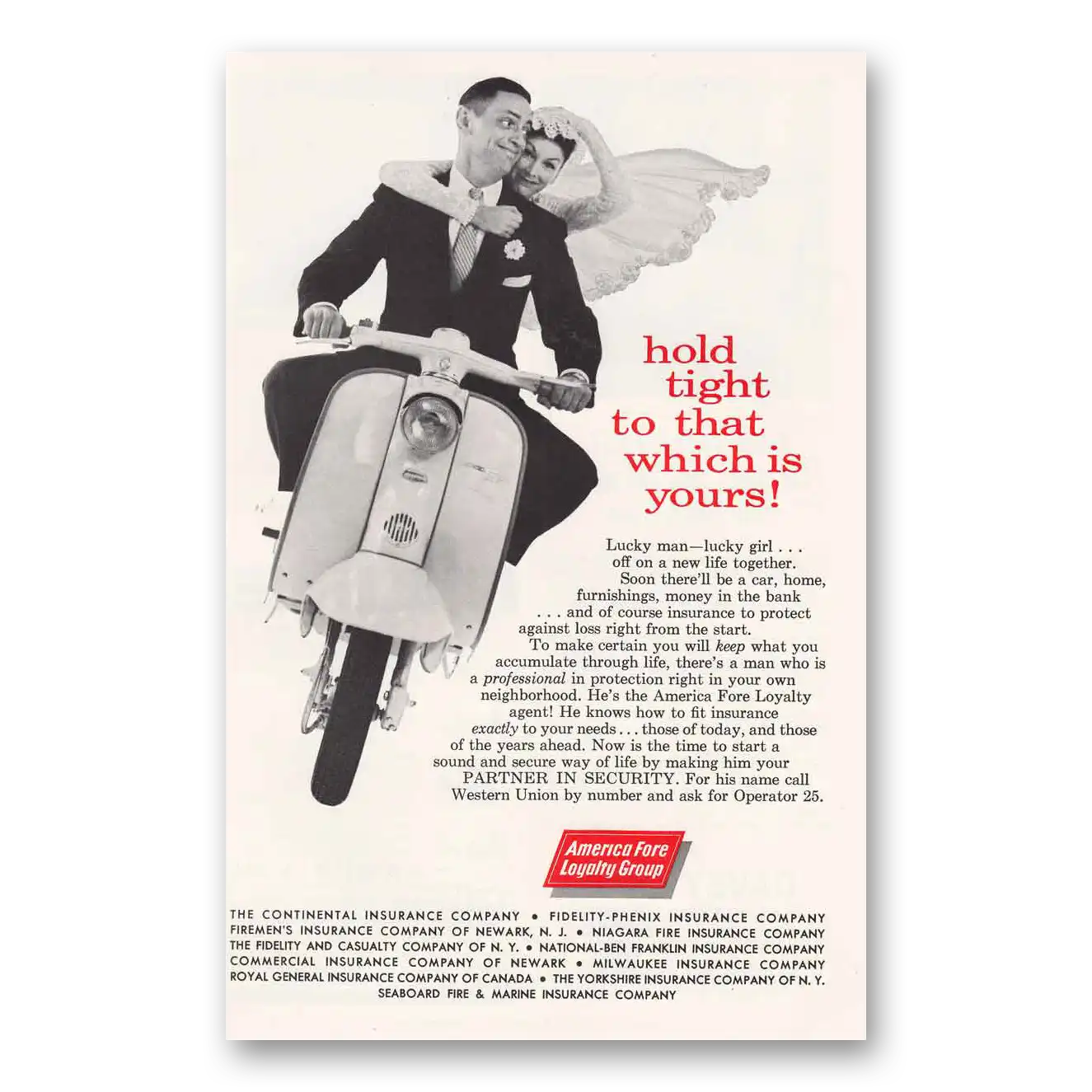 1960 America Fore Insurance Print Ad | Hold Tight
